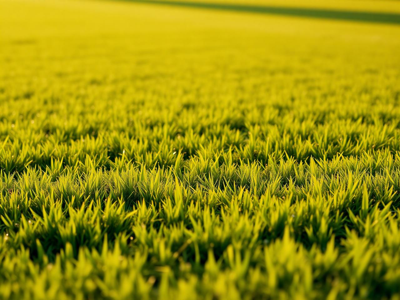 Close-up of finely cut sports turf at golden hour